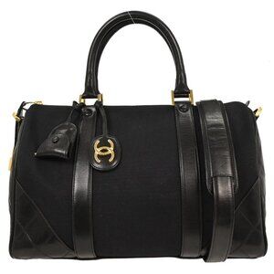 Chanel Black Canvas Lambskin Bicolore 2way Duffle Handbag 155094